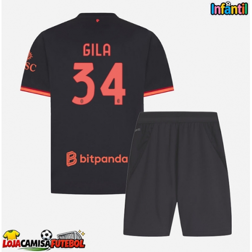 Camisa de Futebol AC Milan Mario Gila #34 Equipamento Alternativo Infantil 2026-27 Manga Curta (+ Calças curtas)